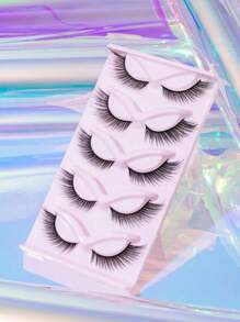 5 Pairs Thick, Long, Curly Foxy Eye Cartoon Style False Eyelashes, Cat Eye Elongated False Lashes, 7-18mm - Black - View 2