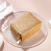 新款女士多拉鍊卡包,星星閃光卡片套多卡id包時尚女包 - 金色 - 查看 1