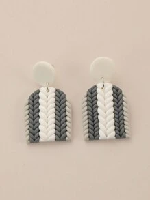 1對具有時尚感的手工編織長半圓柔性陶瓷色塊耳環,適合女性簡約休閒風,適用於日常穿著,度假,派對和作為禮物。可供選擇的多種顏色。 - 彩色 - 查看 2