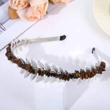 1pc Natural Crystal Golden/silver Leaf Design Headband For Diy, Wholesale Popular European And American Style Hair Accessories - Multicolor - View 11