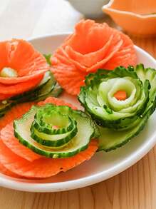 1個蔬菜卷切器，可製作黃瓜切片、胡蘿蔔和馬鈴薯刨皮，蔬菜水果切割器，廚房料理工具，切割器，食品，沙拉，裝飾，儲藏，派對，生日必備。 - 綠色 - 查看 5