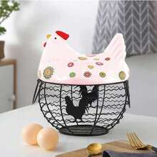 Huevera de alambre, cesta de almacenamiento para huevos - Diseño de gallina - Multicolor - Multicolor - Ver 2