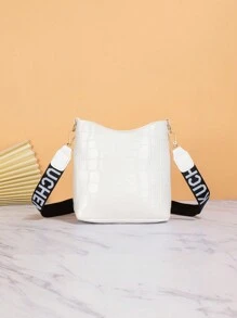 1個鱷魚紋花式字母裝飾斜揹包 - 白色 - 查看 6