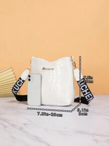 1個鱷魚紋花式字母裝飾斜揹包 - 白色 - 查看 4