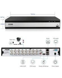 ZOSI H.265+ 16 Channel 1080P Hybrid 4-In-1 DVR Surveillance Recorder With 4TB HDD, Support Analog/AHD/TVI/CVI 720P/1080P Security Camera, Remote Access, Motion Detection - Black - View 9