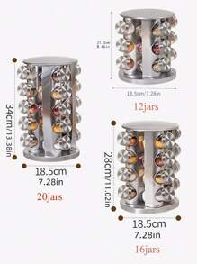 12pcs/set Silvery Stainless Steel Rotating Spice Jar Set, With 12 Glass Jars And A Revolving Stainless Steel Storage Rack For Countertop Use, Useful Kitchen Accessory For Organizing Spices And Seasonings - Silver - View 7