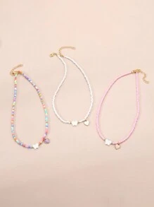 3入組女孩子們的多彩珠串、珍珠、蝴蝶造型項鍊,日常穿著 - 彩色 - 查看 2