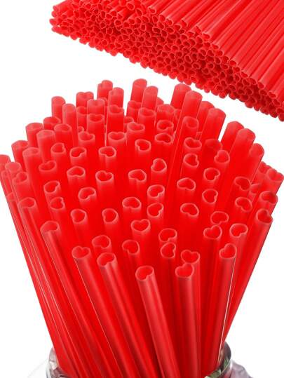 10pcs Red Reusable Heart Design Straws For Drinking, Individually Wrapped Plastic Straw With Cute Heart Shape, For Valentine's Day Birthday Party Bridal Shower Wedding Supplies,Kitchen,Christmas Gift,School Supplies