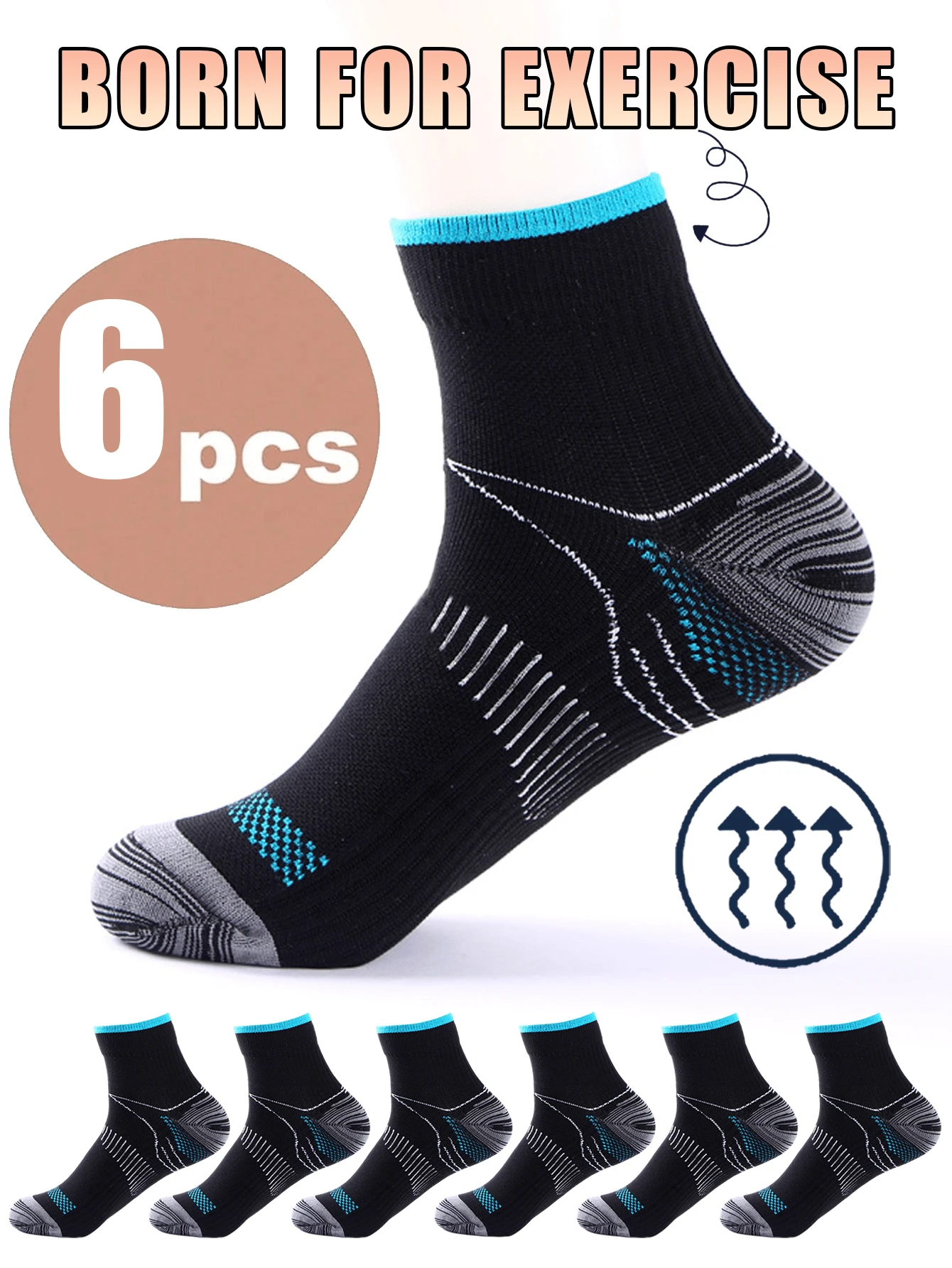 6 Mắt cá chân Thoáng khí Thể thao Vớ nén Với Arch Ủng hộ Thoải mái Cái đệm Không dấu vết Tất mắt cá chân Đối với phụ nữ & Nam Điền kinh  chạy Đạp xe Đi bộ du lịch - màu đen - Xem 1