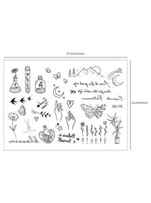 4入組鳥、心、鑽石、音符、心跳、單詞等設計的黑色暫時紋身貼紙,適用於手指、耳朵、手腕和身體其他小部位