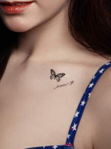 4入組鳥、心、鑽石、音符、心跳、單詞等設計的黑色暫時紋身貼紙,適用於手指、耳朵、手腕和身體其他小部位