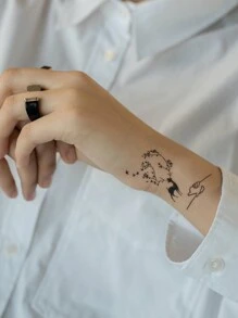 4入組鳥、心、鑽石、音符、心跳、單詞等設計的黑色暫時紋身貼紙,適用於手指、耳朵、手腕和身體其他小部位