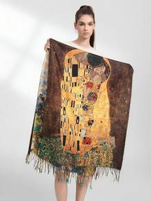 1pc Women's Multicolored Double-sided Digital Print Ink Painting Pattern Fashionable Warm Scarf Shawl Suitable For Autumn And Winter - Multicolor - View 3