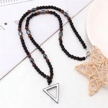 1pc Fashionable Magnetic Triangular Pendant Necklace For Men, Tiger's Eye & Black Cat Eye Healing Energy Stone Beaded Jewelry - Black - View 7