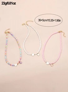 3入組女孩子們的多彩珠串、珍珠、蝴蝶造型項鍊,日常穿著 - 彩色 - 查看 5