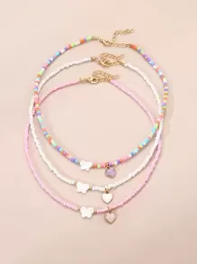 3入組女孩子們的多彩珠串、珍珠、蝴蝶造型項鍊,日常穿著 - 彩色 - 查看 1