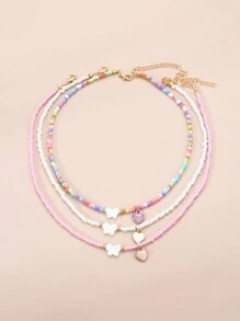3入組女孩子們的多彩珠串、珍珠、蝴蝶造型項鍊,日常穿著 - 彩色 - 查看 4