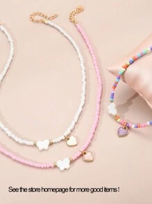 3入組女孩子們的多彩珠串、珍珠、蝴蝶造型項鍊,日常穿著 - 彩色 - 查看 6