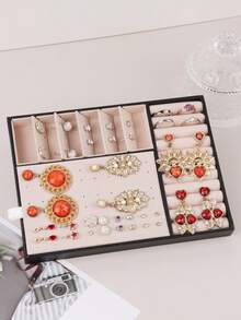 1個大容量珠寶盒可收納耳環、項鍊、戒指、手鍊 - 黑色 - 查看 7