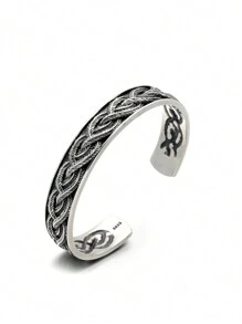 1 Máy Tính Vintage Nam S925 Sterling Bạc Hình Chim Công Đầm Vòng Tay Bạc Thái, Một Kích Thước Phù Hợp Với Tất Cả Các Cha - Màu Bạc Cổ - Xem 6