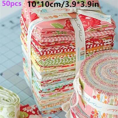 50 piezas / 100 piezas 10*10cm/3.9*3.9in Tela de satén impresa, Serie floral y botánica. Adecuado para patchwork, edredones para bebés y manualidades DIY.