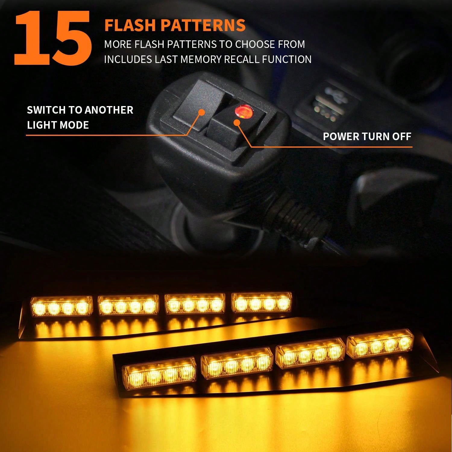 32 LED Visor Strobe Light Bar Interior Windshield Sunvisor Emergency