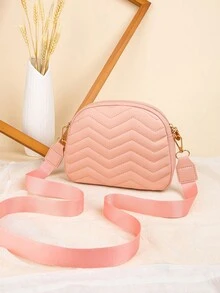 時尚刺繡單肩包斜背包方便放置手機化妝品小方包 - 粉色 - 查看 5