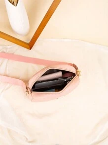 時尚刺繡單肩包斜背包方便放置手機化妝品小方包 - 粉色 - 查看 6