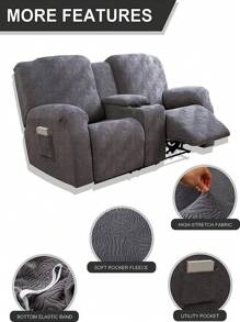 1pc Stretch Sofa Cover With Middle Console, Furniture Protector Slipcover For 2-seat Recliner Couch, Super Thick & Soft, Washable - Dark Grey - View 5
