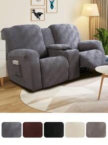 1pc Stretch Sofa Cover With Middle Console, Furniture Protector Slipcover For 2-seat Recliner Couch, Super Thick & Soft, Washable - Dark Grey - View 1