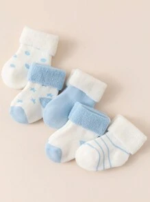 5 Pairs Baby Boy Warm Cuff Ribbed Socks, Blue