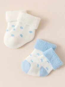 5 Pairs Baby Boy Warm Cuff Ribbed Socks, Blue