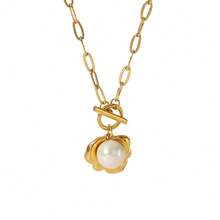 New Arrival Classic Freshwater Pearl Necklace With O-Shaped Link Chain, Anti-Fade Titanium Steel Neck Chain For Work Or Daily Wear - HF-X2290 - View 6