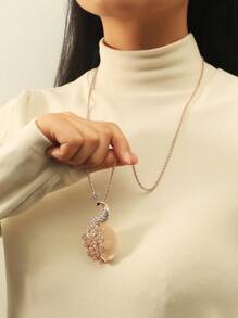 1pc New Fashionable European & American Style Full Rhinestone Minimalist Versatile Long Sweater Chain Necklace - Gold - View 2