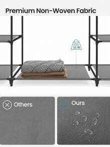 HaluPeit Wardrobe, Fabric Closet For Bedroom, 3 Clothes Rails With Nonwoven Cover, Clothes Storage Organization, 9 Compartments - Grey - View 3