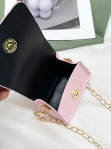 百搭简约设计纯色迷你女士斜挎包翻盖小中号新款时尚单肩包 - 粉色 - 查看 8