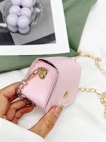 百搭简约设计纯色迷你女士斜挎包翻盖小中号新款时尚单肩包 - 粉色 - 查看 6