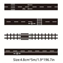 1.89*196.85英寸交通鐵路和紙膠帶,交通鐵路列車道路設計紙張,創意diy相簿貼紙標籤工藝美工膠帶,適用於汽車遊戲、生日裝飾 - B - 查看 2