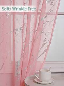 1 Pieza Cortina Rosa Transparente Con Relieve Plateado Moderno De Poliéster, Ideal Para Separación De La Habitación Y La Sala De Estar, Con Líneas Decorativas