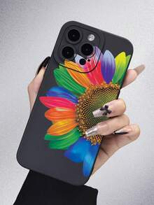 1 件彩色向日葵印花黑色天使眼霧面觸控全包防塵防水tpu 軟殼相容iphone 7/8/11/12/13/14/15/x/xr/xs/plus/pro/pro Max/se3/ Mini系列 - 黑色 - 查看 3