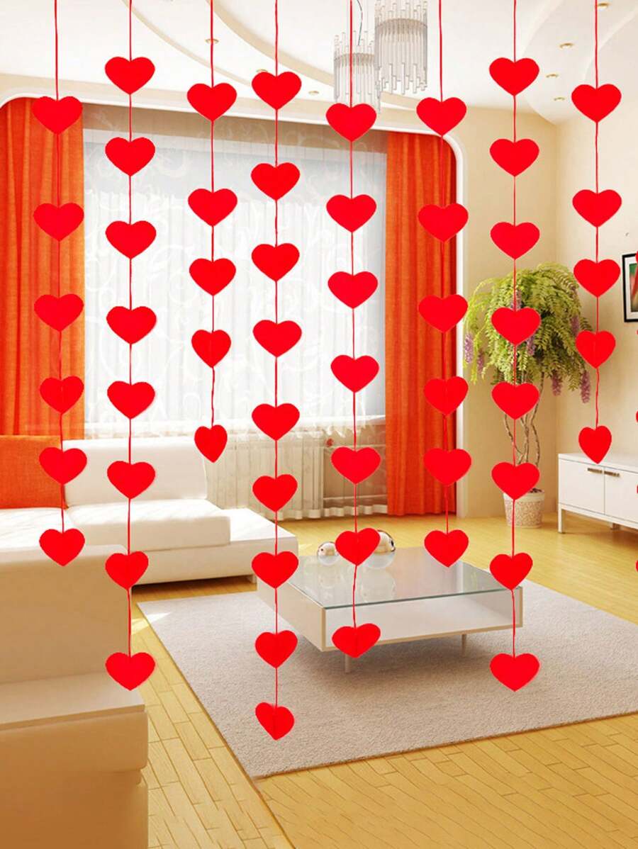 16 Stücke Hochzeitstür-Vorhang-Dekorationen, herzförmige Filz- und Vliesstoff-Blumenanhänger für romantische Innen-Hochzeiten, Valentinstag-Dekorationen, Heimdekoration, Raumdekoration, Wanddekorationsgeschenke zu Geburtstag und Abschluss - Rot - Übersicht 1