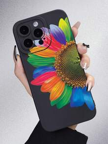 1 件彩色向日葵印花黑色天使眼霧面觸控全包防塵防水tpu 軟殼相容iphone 7/8/11/12/13/14/15/x/xr/xs/plus/pro/pro Max/se3/ Mini系列 - 黑色 - 查看 6