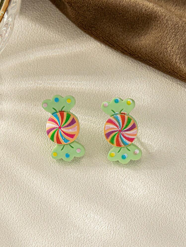 1 Par De Aretes Versátiles De La Serie Candy Con Estilo Europeo Simple, De Moda, Exquisitos, Elegantes Y Lindos - Multicolor - Añade 4