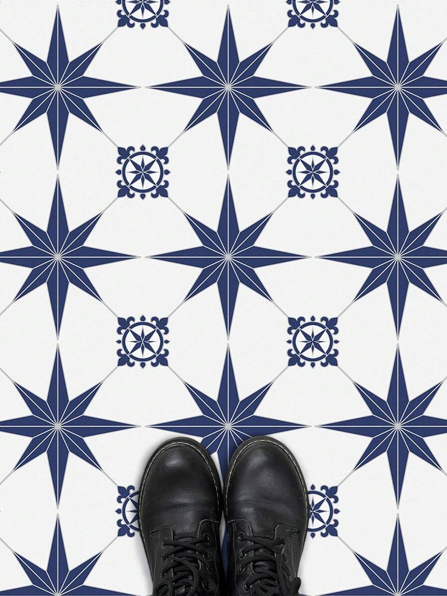 1/10pcs Floor Sticker Blue Star Peel and Stick Vinyl Floor Tile Sticker Self adhesive Bathroom Non Slip Floor Sticker Waterproof Peel and Stick Floor Decorative Wall Sticker - Navy Blue - View 1