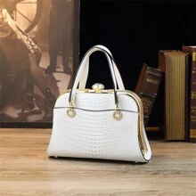 LUCY S HANDBAG 優雅精致鱷魚紋女士手提包，豪華鑲有鑽石的手包及肩背雙用女士手袋 - 白色 - 查看 1