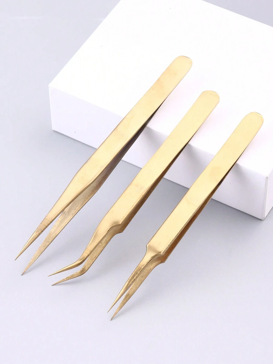 3pcs Precision Tweezers Set Anti-Static Stainless Steel Tweezers Repair Tools for Electronics Repair Soldering Craft Tools - Gold - View 1