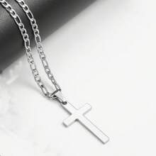 1件简约西部十字架吊坠项链，不锈钢材质，男士饰品，日常装饰礼品
