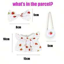 LALAFANFAN 20 公分娃娃連身裙套裝附 3 件配件 - 包括 1 個蝴蝶髮夾 + 1 件連身裙 + 1 個皮夾 - 紅白色 - 查看 3