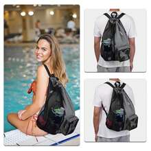 Mochila con cordón,bolsa de malla deportiva,mochila con cordón impermeable, con compartimento húmedo y seco,bolso natación,adecuado para entrenamiento deportivo, fitness, natación, surf - Negro - Ver 7