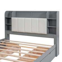 MERAX Wood Queen Size Platform Bed With Storage Headboard, Shelves And 4 Drawers - 灰色的 - 查看 8